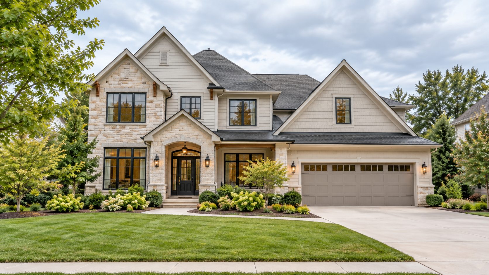 Real estate property photographed on an overcast day with even lighting
