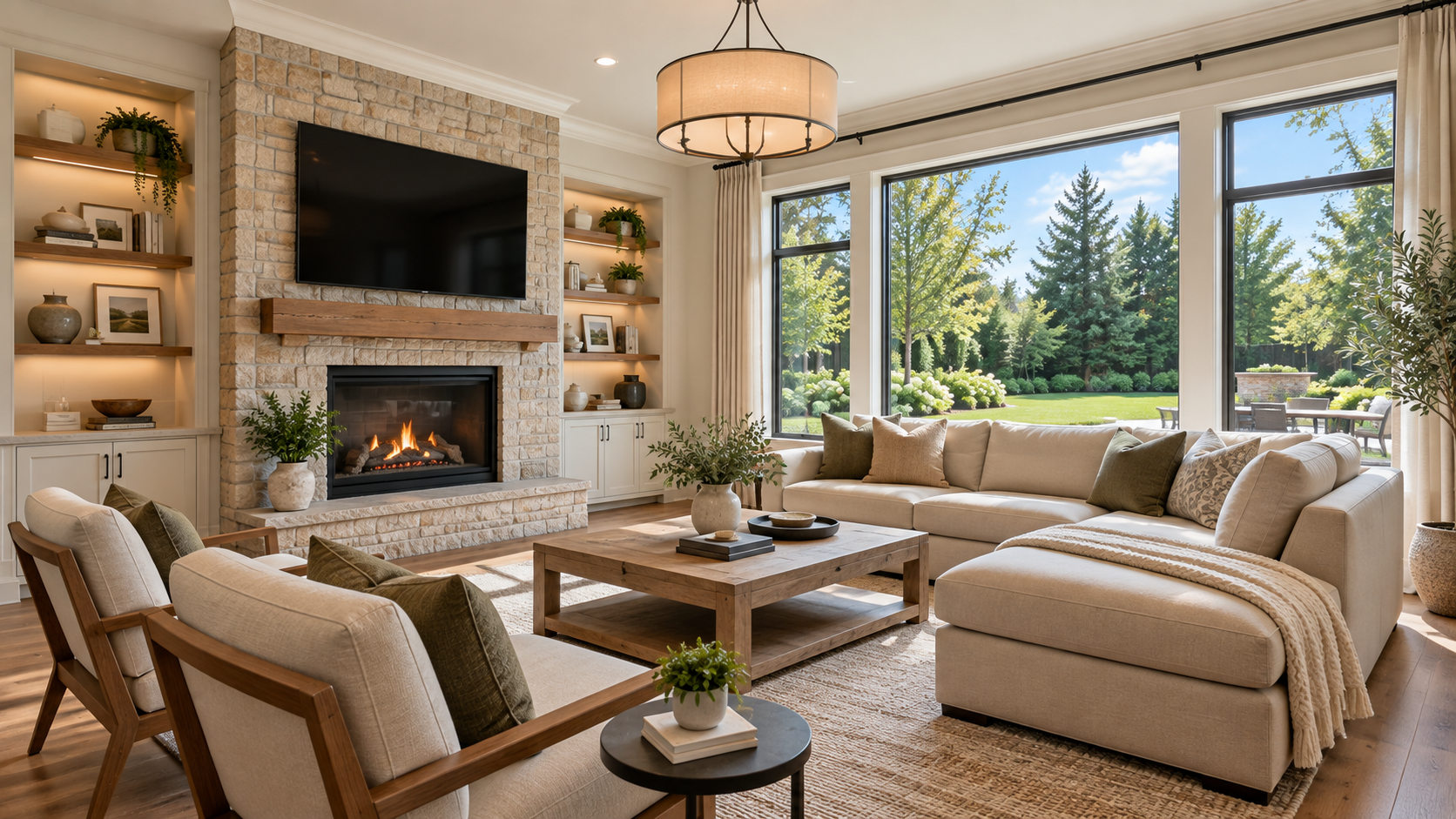 Interior room photographed with proper lighting balance and window views